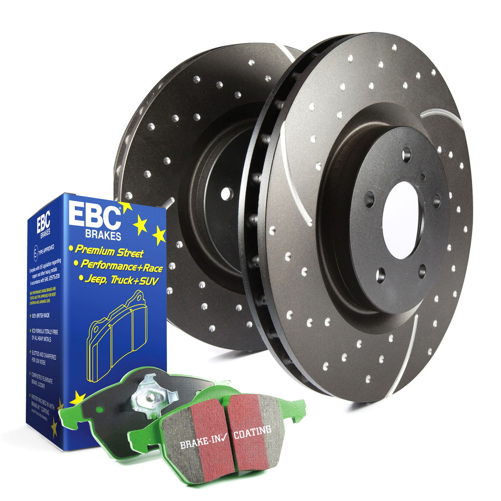 EBC Brakes S10KF1705 - S10 Greenstuff 2000 Brake Pads and GD Slotted and Dimpled Brake Rotors, 2-Wheel Set