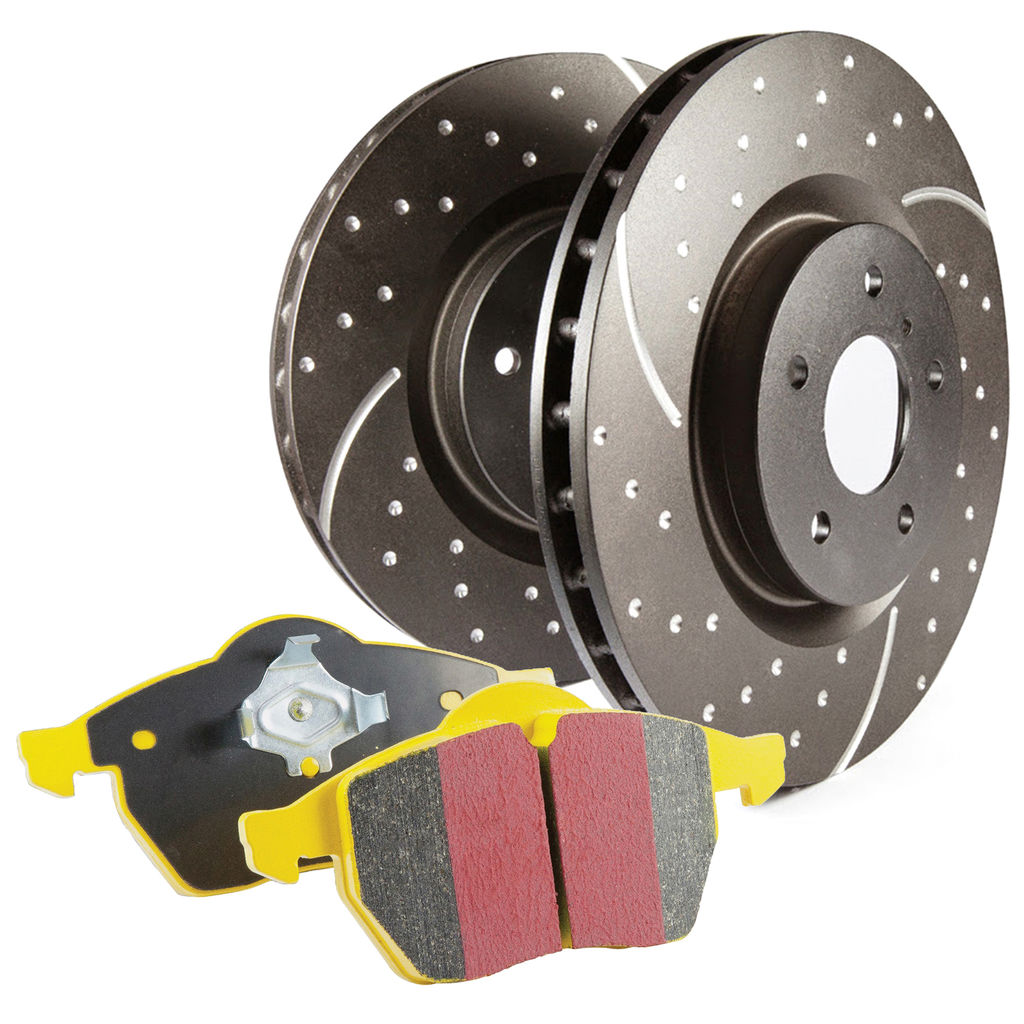 S5 Yellowstuff Brake Pads and GD Slotted and Dimpled Brake Rotors, 2-Wheel Set