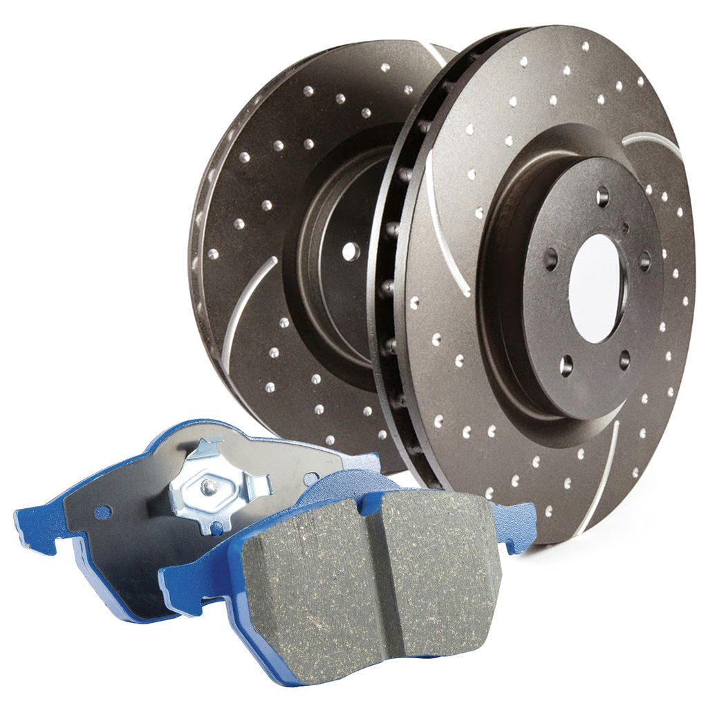 S6 Bluestuff Brake Pad Set and GD Slotted and Dimpled Brake Rotors, 2-Wheel Set