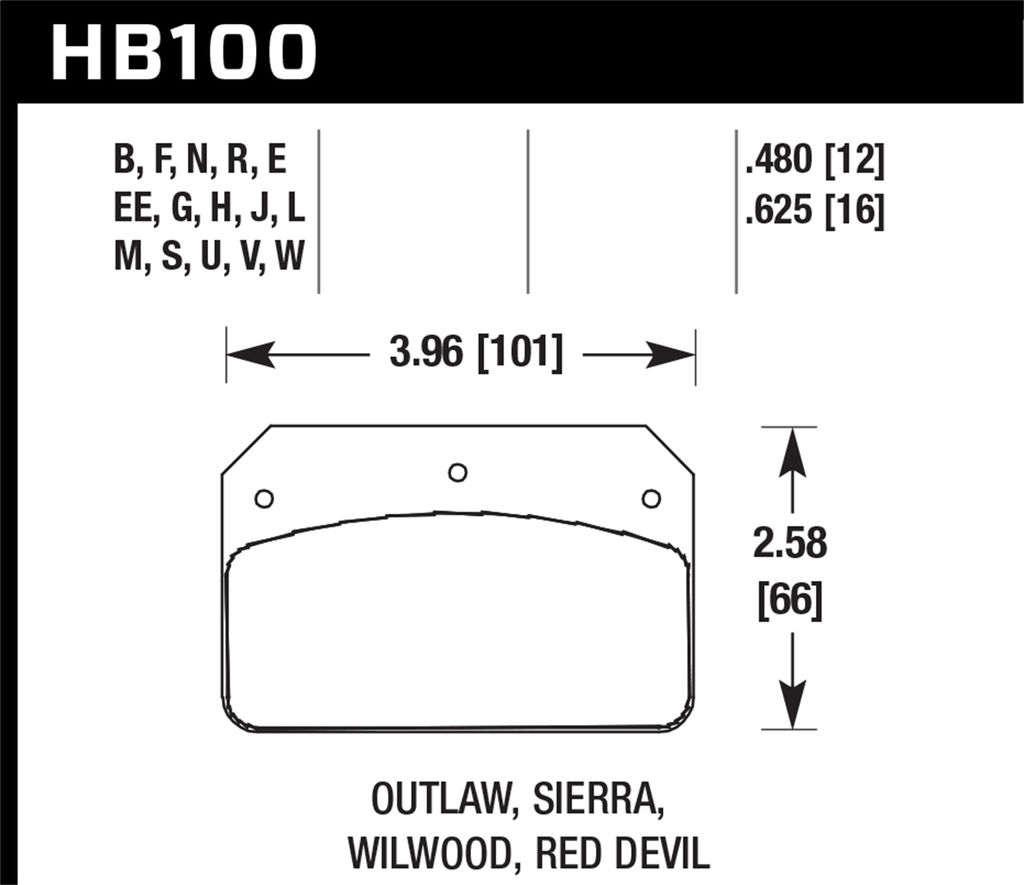 Hawk Performance HB100J.625 - DR-97 Brake Pads, 2 Wheel Set, Race Use Only