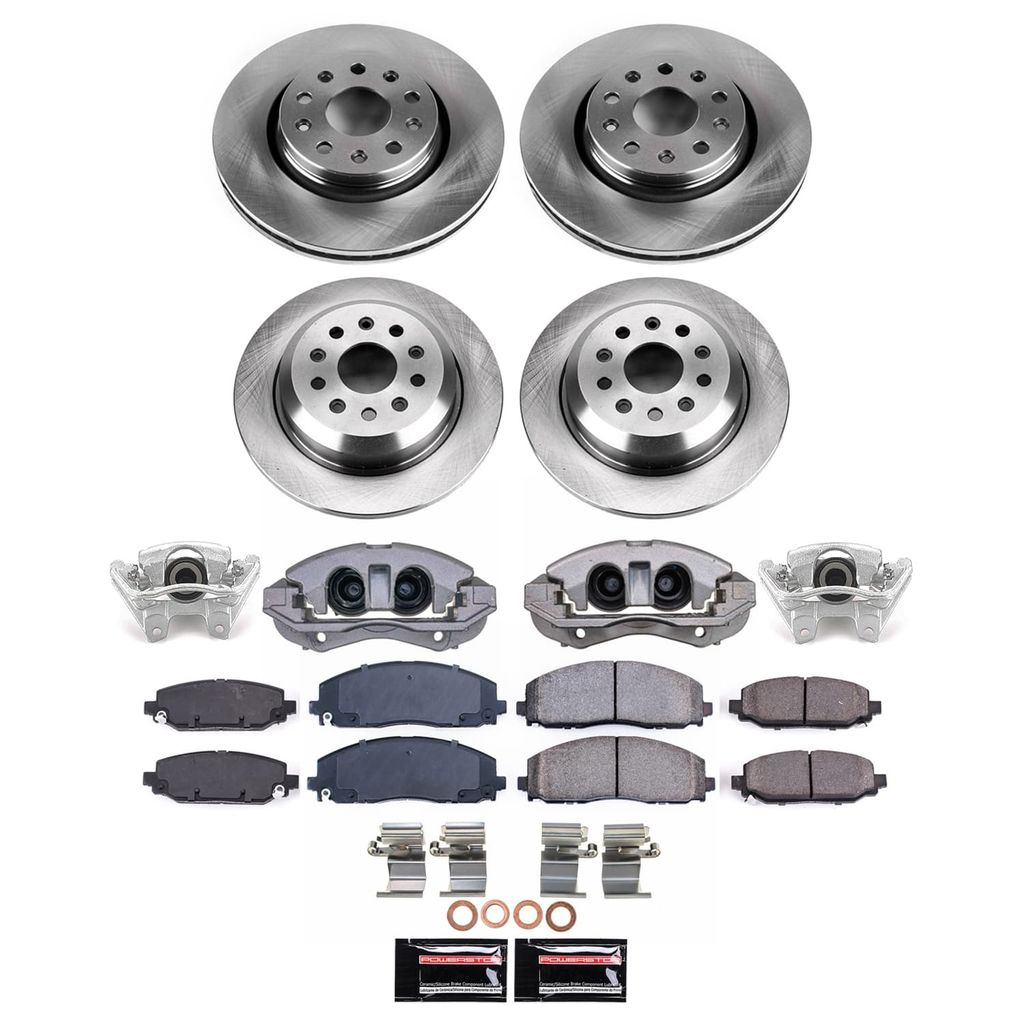 PowerStop KCOE7938A - OE Stock Replacement Low-Dust Ceramic Brake Pad, Rotor and Caliper Kit
