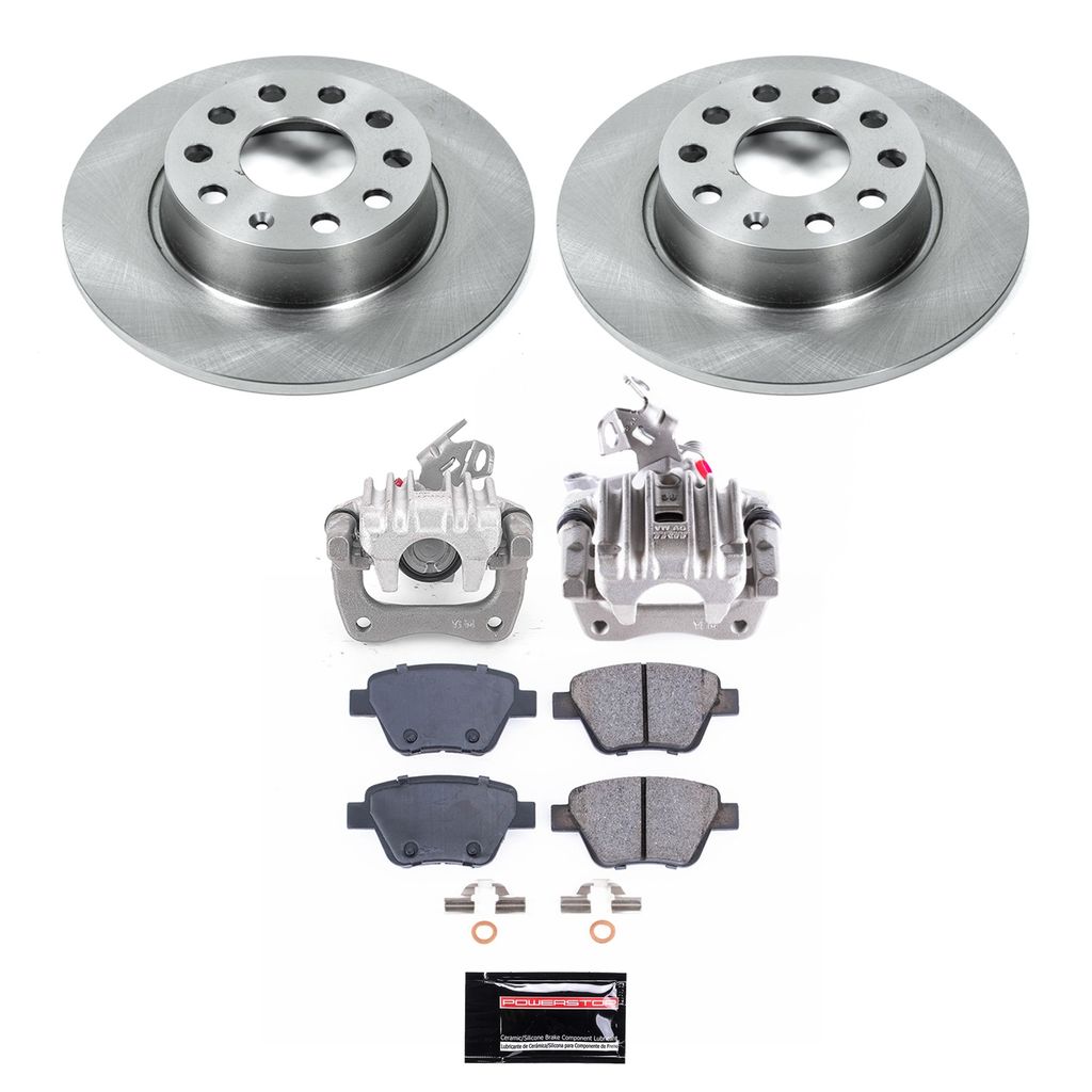 PowerStop KCOE5667A - OE Stock Replacement Low-Dust Ceramic Brake Pad, Rotor and Caliper Kit