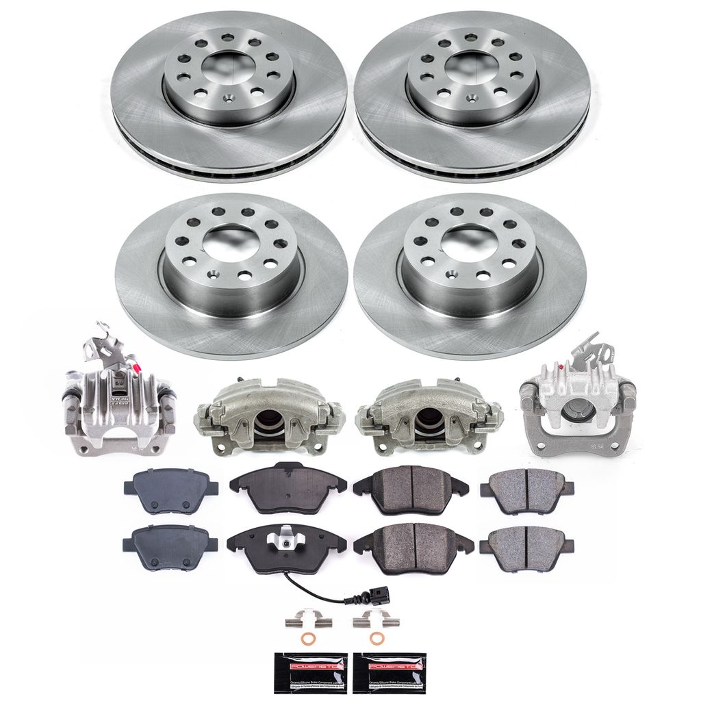PowerStop KCOE5747A - OE Stock Replacement Low-Dust Ceramic Brake Pad, Rotor and Caliper Kit