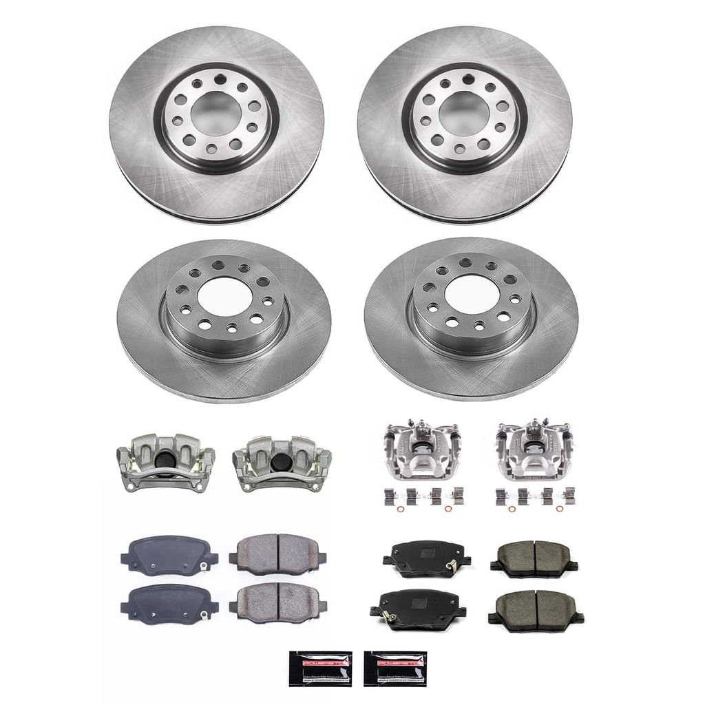 PowerStop KCOE7300 - OE Stock Replacement Low-Dust Ceramic Brake Pad, Rotor and Caliper Kit