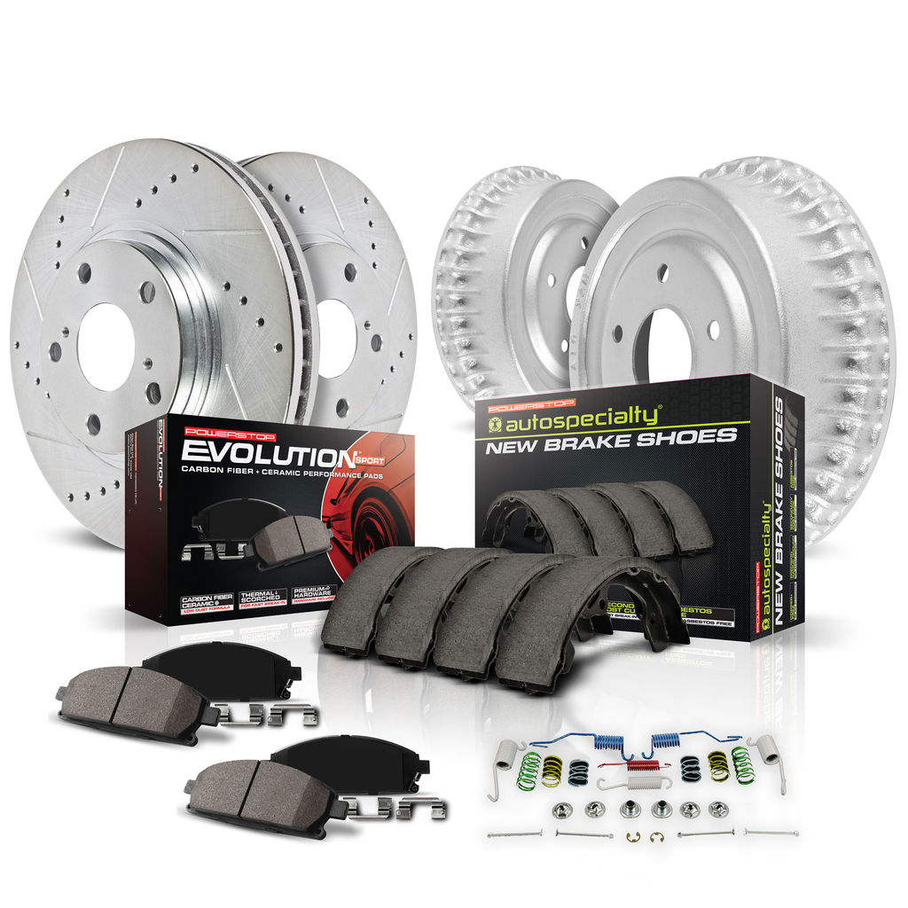 PowerStop K15500DK - Z23 Daily Driver Carbon-Ceramic Pads, Drilled + Slotted Rotors, Drum + Shoe Kit