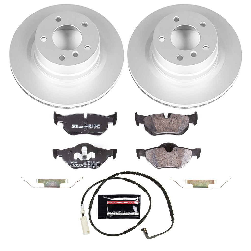 PowerStop ESK044 - Genuine Geomet Coated Rotors, ECE-R90 Brake Pads + Hardware Kit