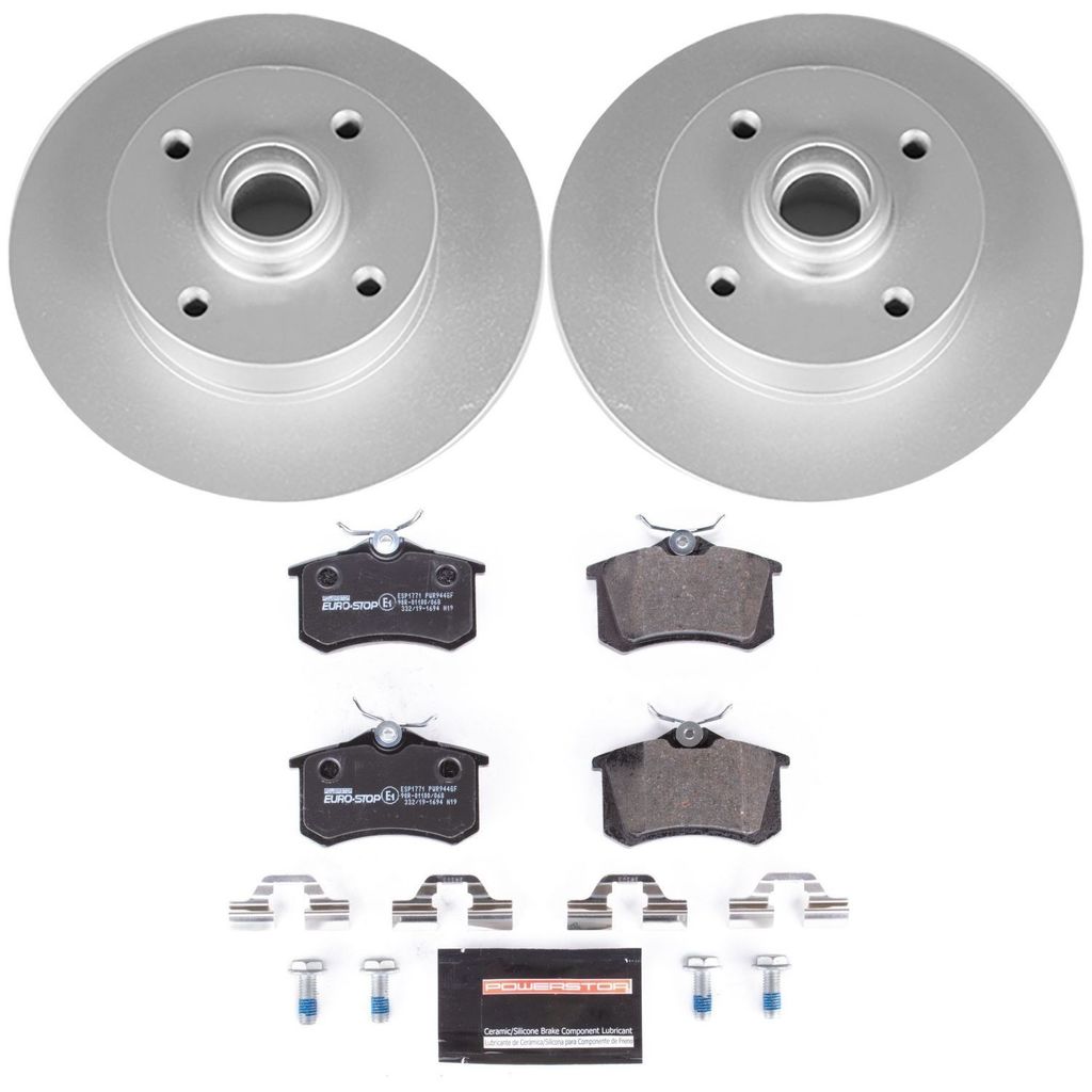 Genuine Geomet Coated Rotors, ECE-R90 Brake Pads + Hardware Kit