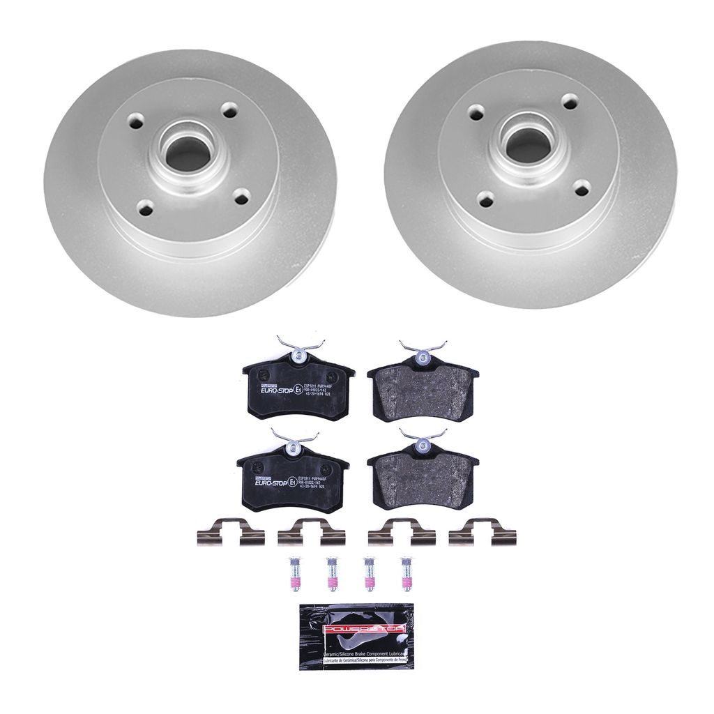 Genuine Geomet Coated Rotors, ECE-R90 Brake Pads + Hardware Kit