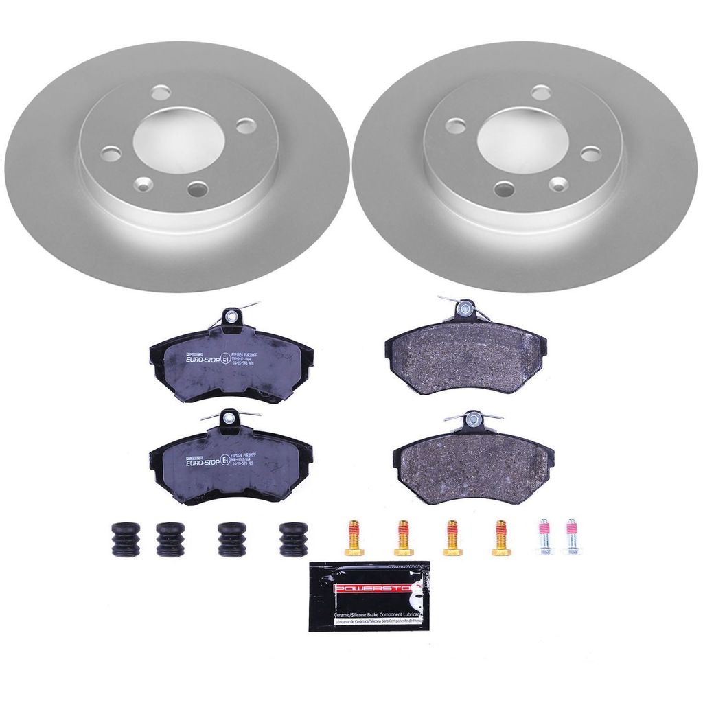 Genuine Geomet Coated Rotors, ECE-R90 Brake Pads + Hardware Kit