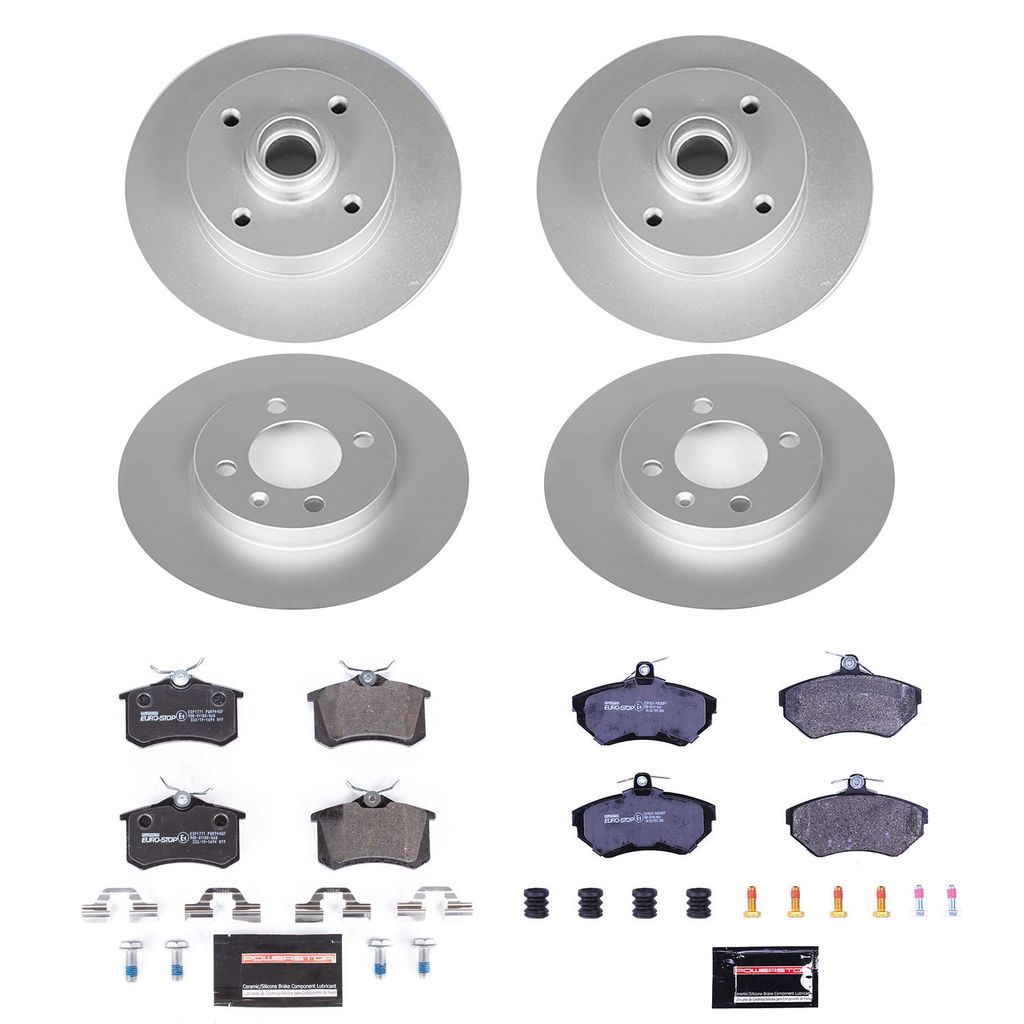 PowerStop ESK375 - Genuine Geomet Coated Rotors, ECE-R90 Brake Pads + Hardware Kit