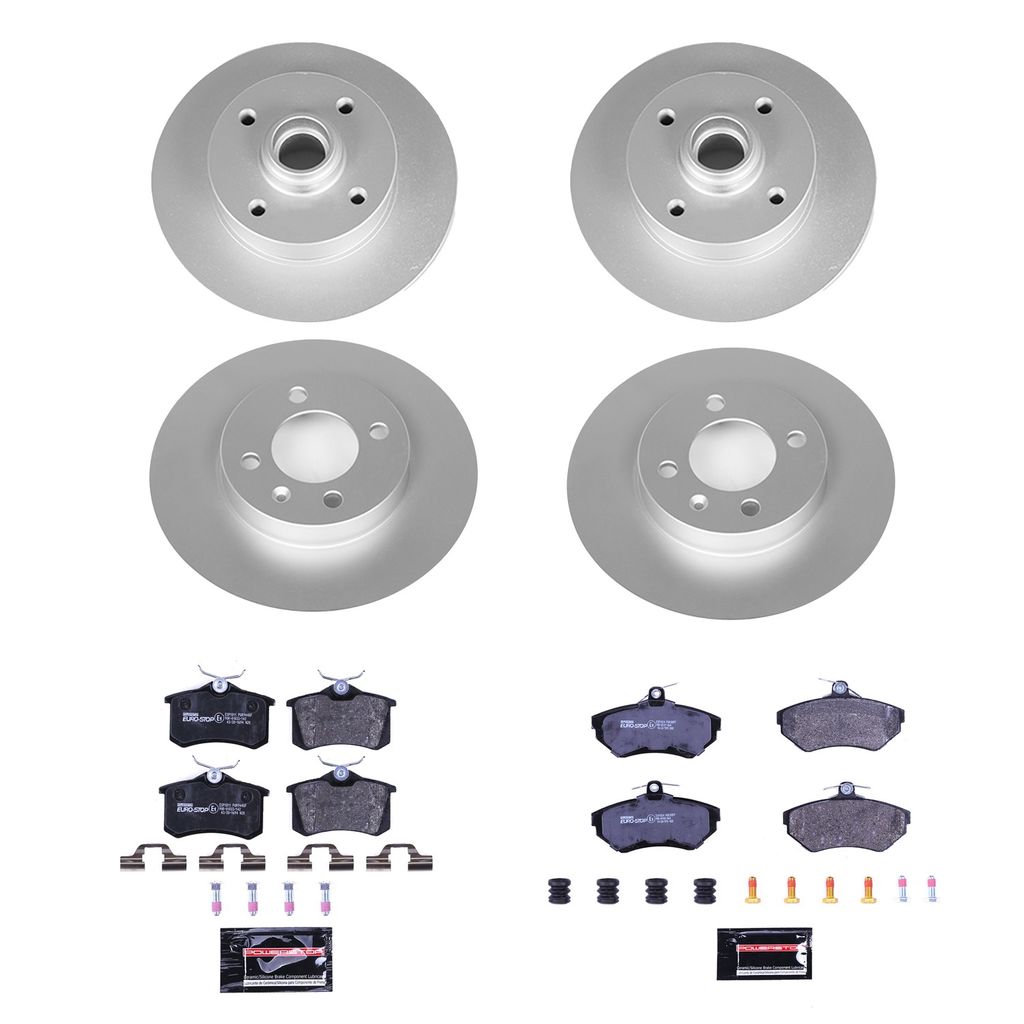 PowerStop ESK376 - Genuine Geomet Coated Rotors, ECE-R90 Brake Pads + Hardware Kit