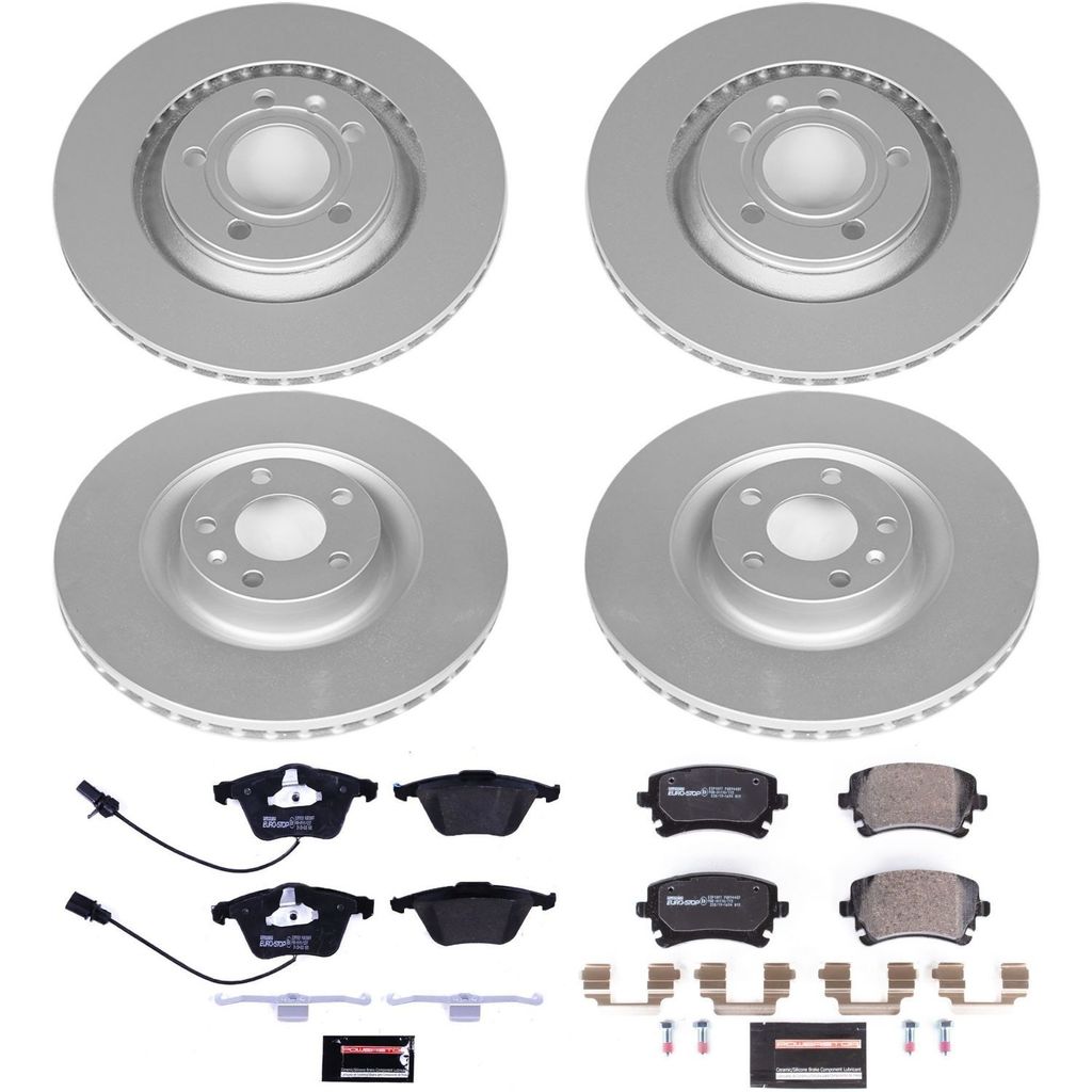 PowerStop ESK4010 - Genuine Geomet Coated Rotors, ECE-R90 Brake Pads + Hardware Kit