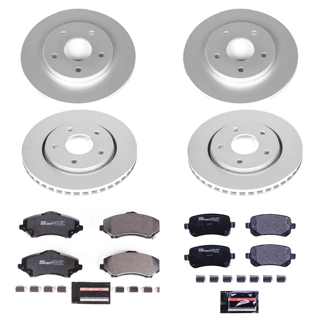 PowerStop ESK4015 - Genuine Geomet Coated Rotors, ECE-R90 Brake Pads + Hardware Kit