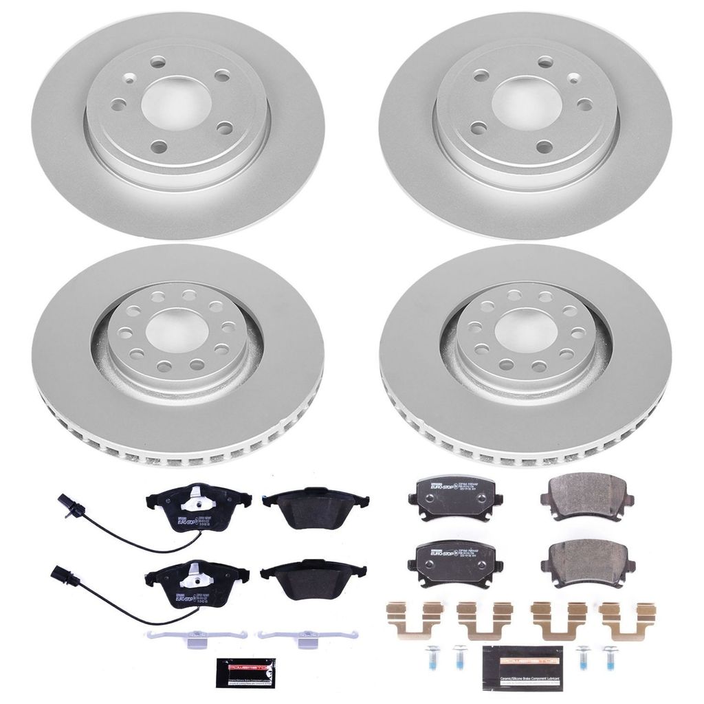 PowerStop ESK4065 - Genuine Geomet Coated Rotors, ECE-R90 Brake Pads + Hardware Kit