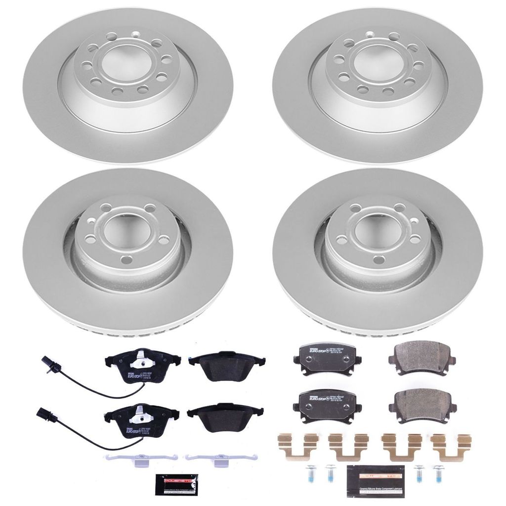 PowerStop ESK4066 - Genuine Geomet Coated Rotors, ECE-R90 Brake Pads + Hardware Kit