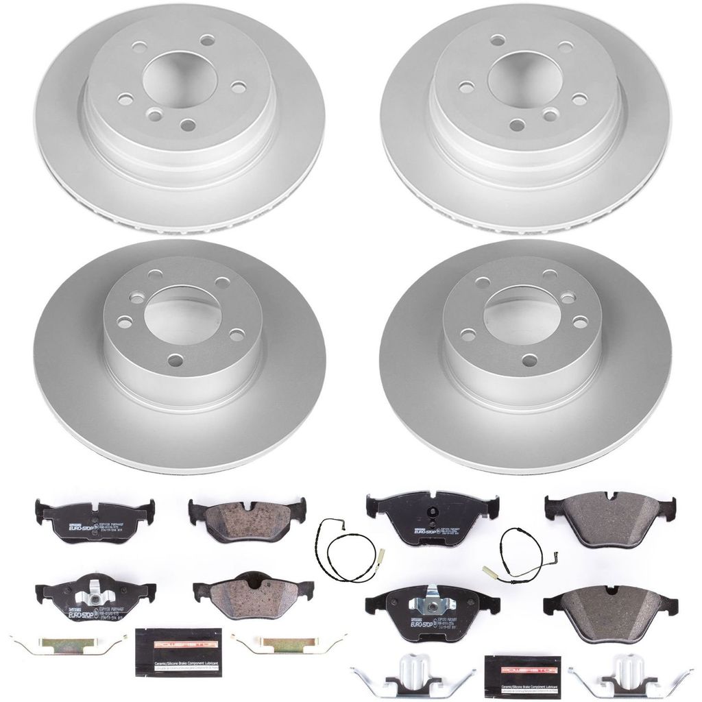 PowerStop ESK4104 - Genuine Geomet Coated Rotors, ECE-R90 Brake Pads + Hardware Kit