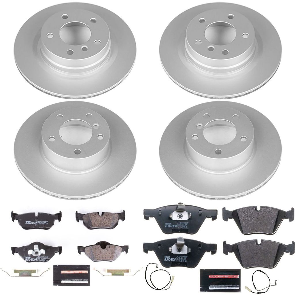 PowerStop ESK4106 - Genuine Geomet Coated Rotors, ECE-R90 Brake Pads + Hardware Kit