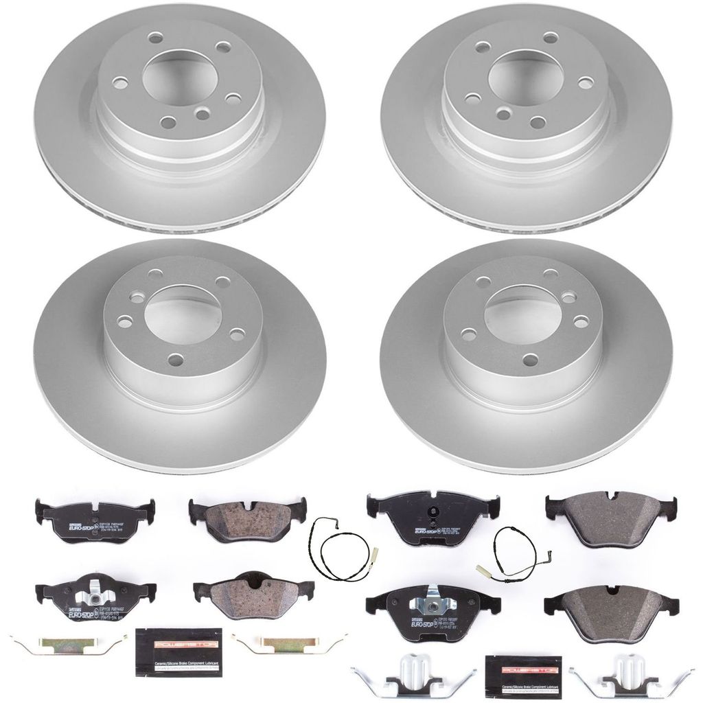 PowerStop ESK4107 - Genuine Geomet Coated Rotors, ECE-R90 Brake Pads + Hardware Kit