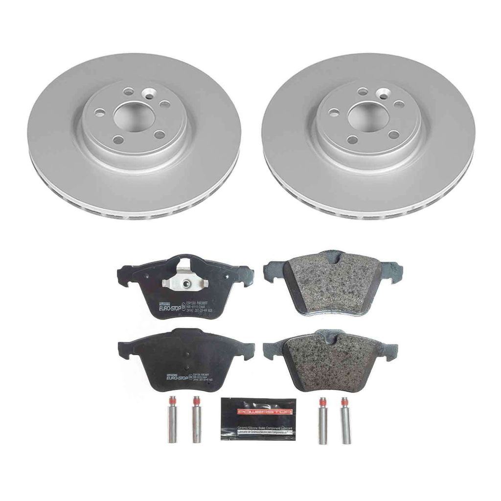 PowerStop ESK4118 - Genuine Geomet Coated Rotors, ECE-R90 Brake Pads + Hardware Kit