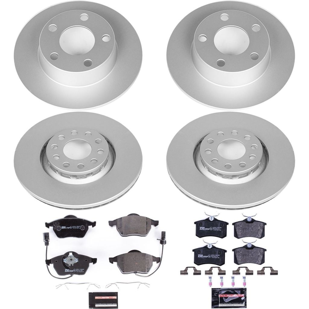PowerStop ESK4197 - Genuine Geomet Coated Rotors, ECE-R90 Brake Pads + Hardware Kit