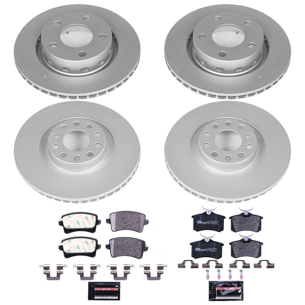 PowerStop ESK4204 - Genuine Geomet Coated Rotors, ECE-R90 Brake Pads + Hardware Kit