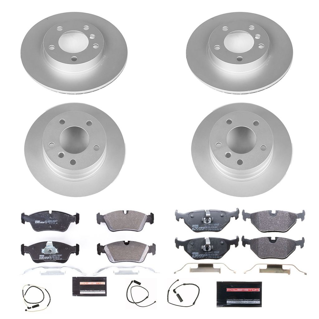 PowerStop ESK4371 - Genuine Geomet Coated Rotors, ECE-R90 Brake Pads + Hardware Kit