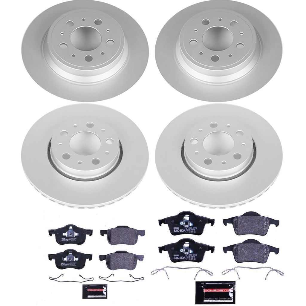 PowerStop ESK4430 - Genuine Geomet Coated Rotors, ECE-R90 Brake Pads + Hardware Kit