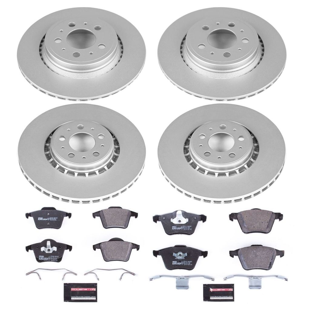 PowerStop ESK4502 - Genuine Geomet Coated Rotors, ECE-R90 Brake Pads + Hardware Kit