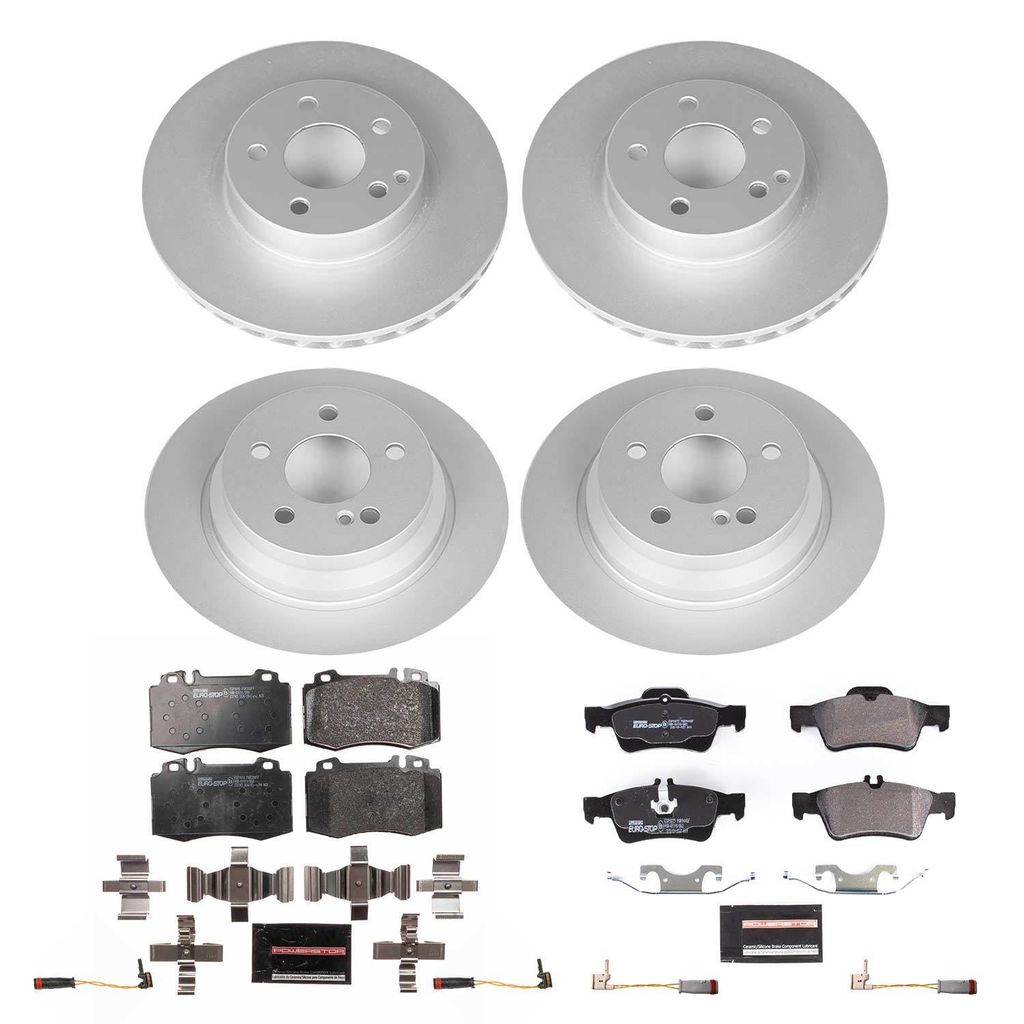 PowerStop ESK4512 - Genuine Geomet Coated Rotors, ECE-R90 Brake Pads + Hardware Kit
