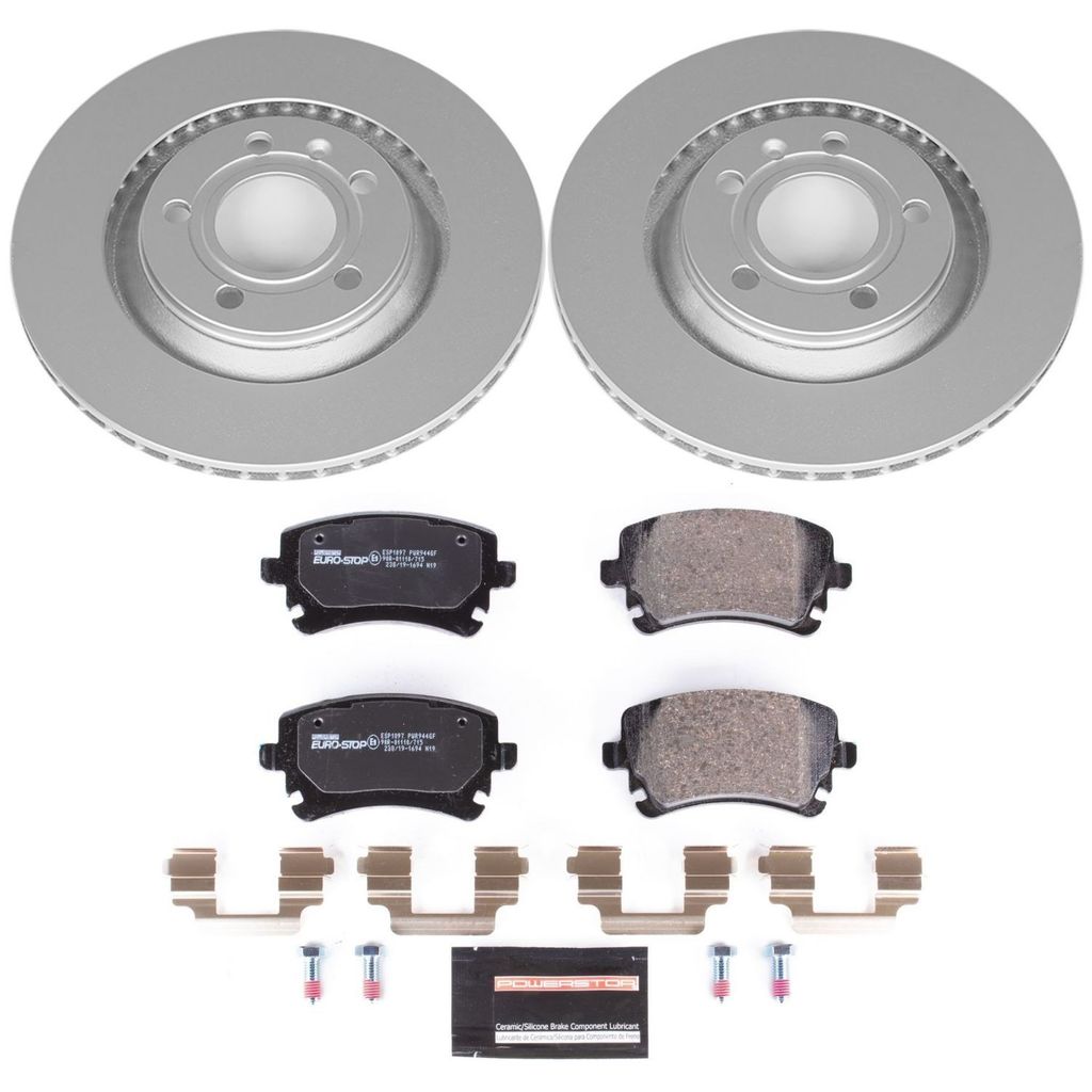 Genuine Geomet Coated Rotors, ECE-R90 Brake Pads + Hardware Kit