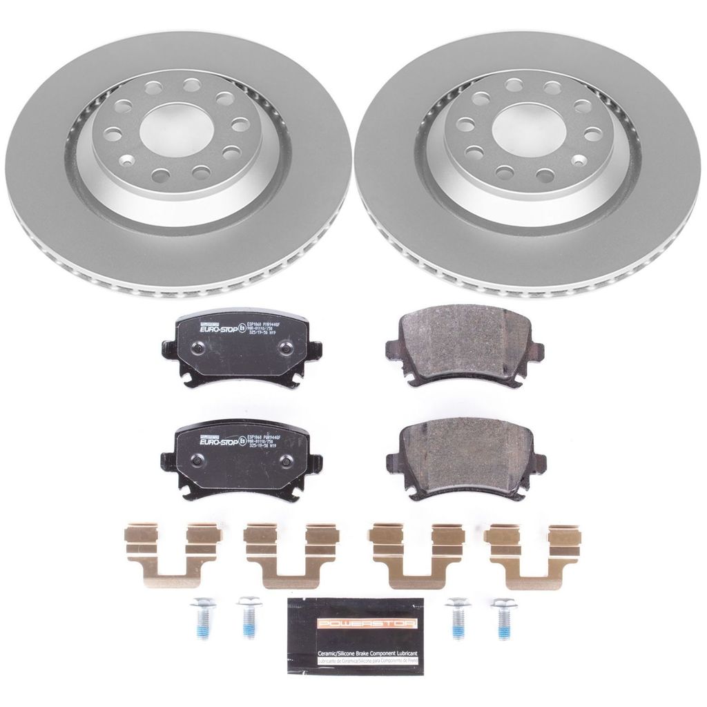 Genuine Geomet Coated Rotors, ECE-R90 Brake Pads + Hardware Kit
