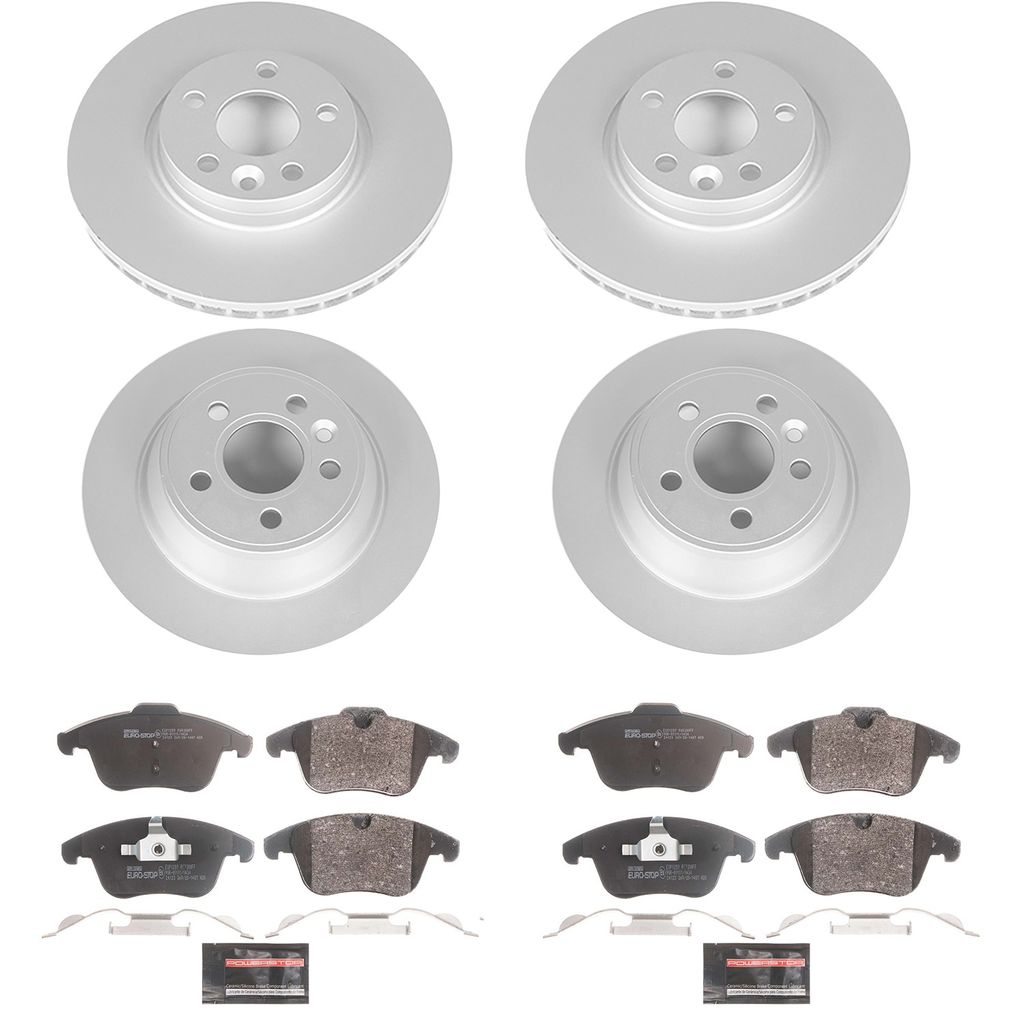 PowerStop ESK4700 - Genuine Geomet Coated Rotors, ECE-R90 Brake Pads + Hardware Kit