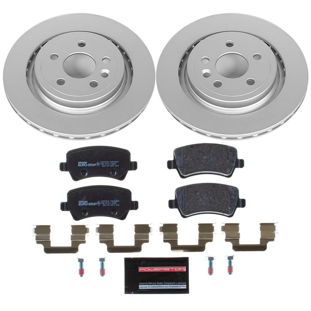 PowerStop ESK4702 - Genuine Geomet Coated Rotors, ECE-R90 Brake Pads + Hardware Kit