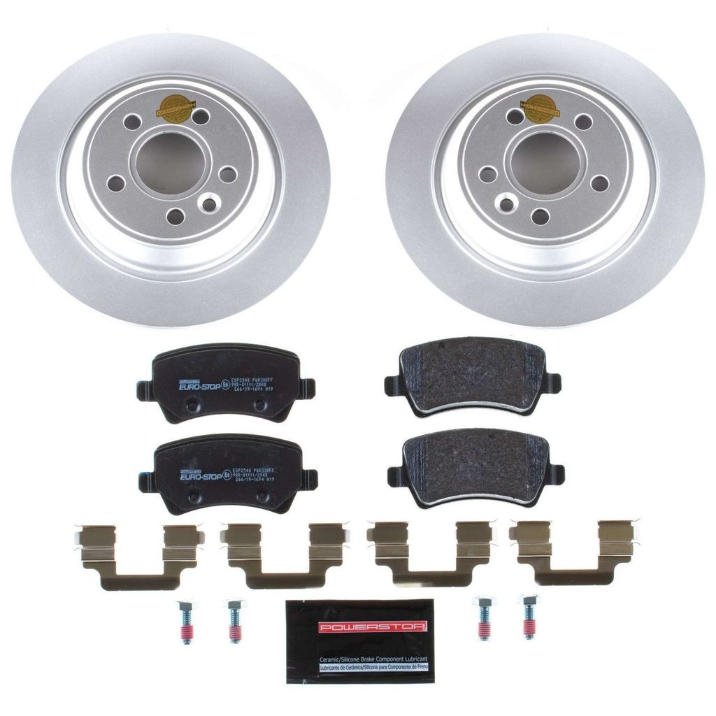 PowerStop ESK4704 - Genuine Geomet Coated Rotors, ECE-R90 Brake Pads + Hardware Kit
