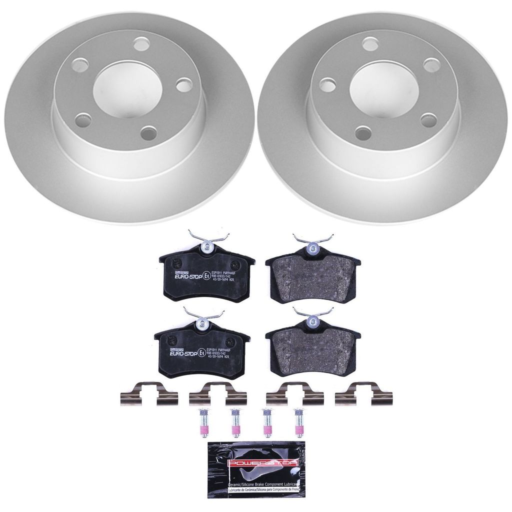 PowerStop ESK4845 - Genuine Geomet Coated Rotors, ECE-R90 Brake Pads + Hardware Kit