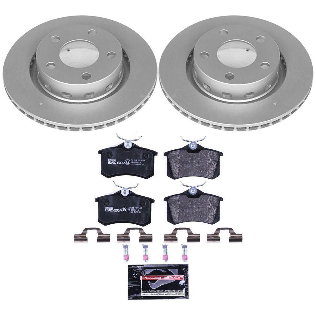 PowerStop ESK4847 - Genuine Geomet Coated Rotors, ECE-R90 Brake Pads + Hardware Kit