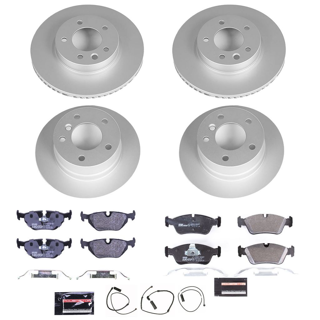 PowerStop ESK500 - Genuine Geomet Coated Rotors, ECE-R90 Brake Pads + Hardware Kit