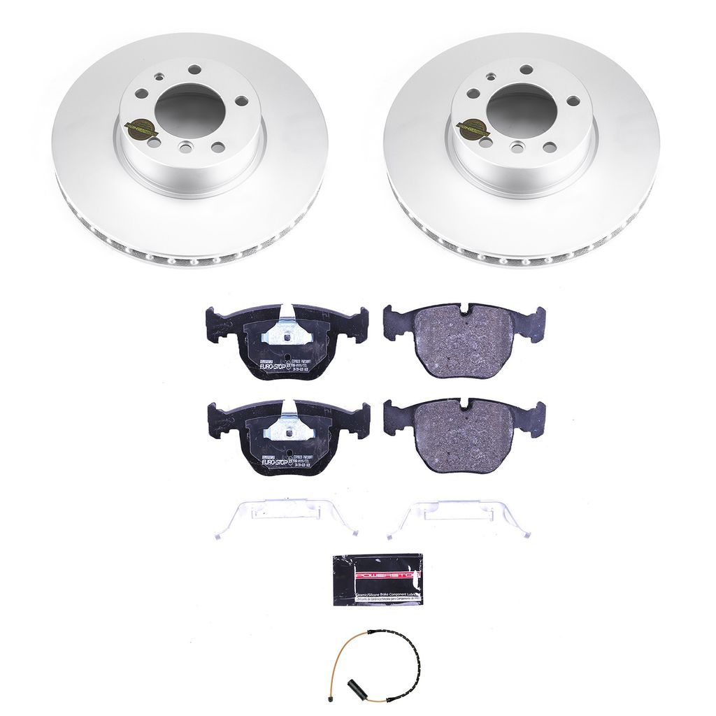 PowerStop ESK503 - Genuine Geomet Coated Rotors, ECE-R90 Brake Pads + Hardware Kit