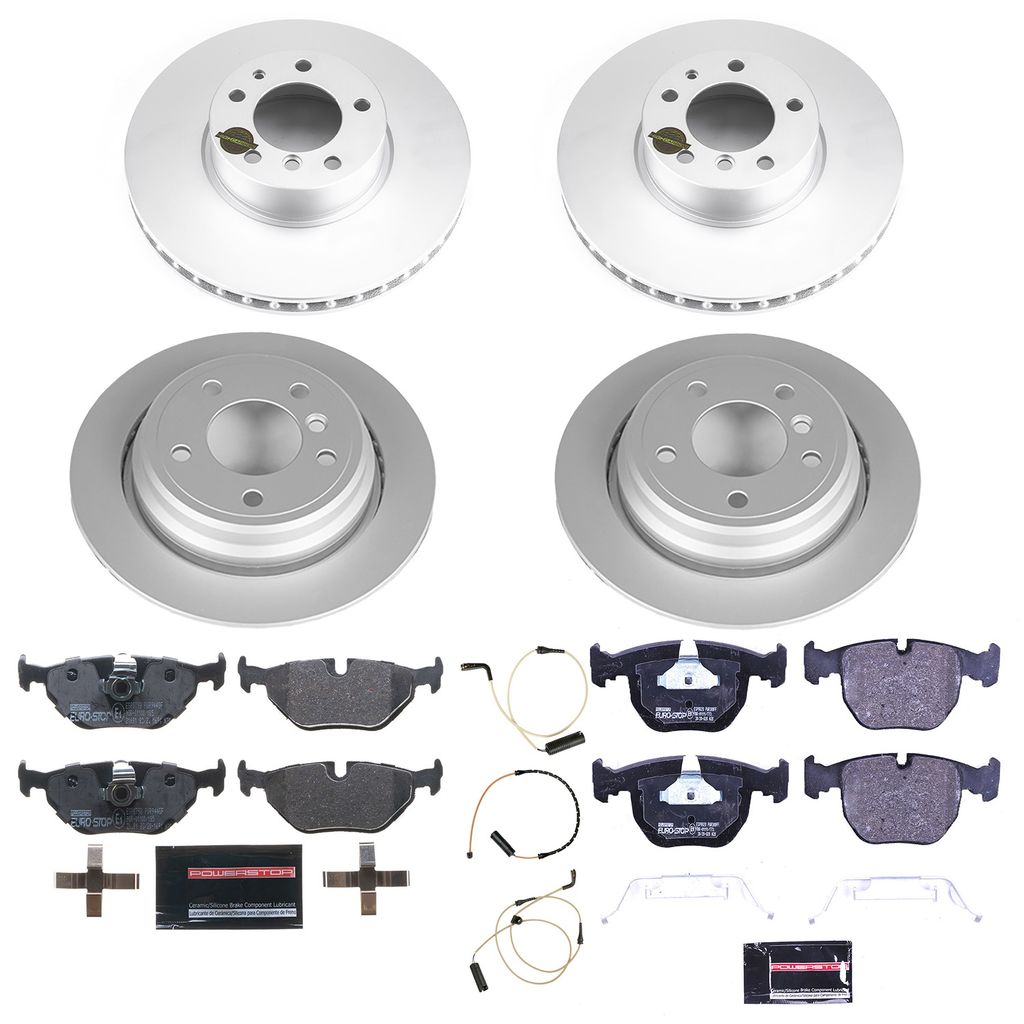 PowerStop ESK505 - Genuine Geomet Coated Rotors, ECE-R90 Brake Pads + Hardware Kit