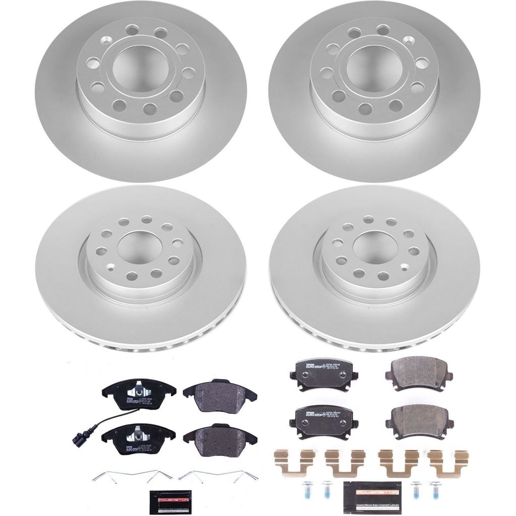 PowerStop ESK5363 - Genuine Geomet Coated Rotors, ECE-R90 Brake Pads + Hardware Kit