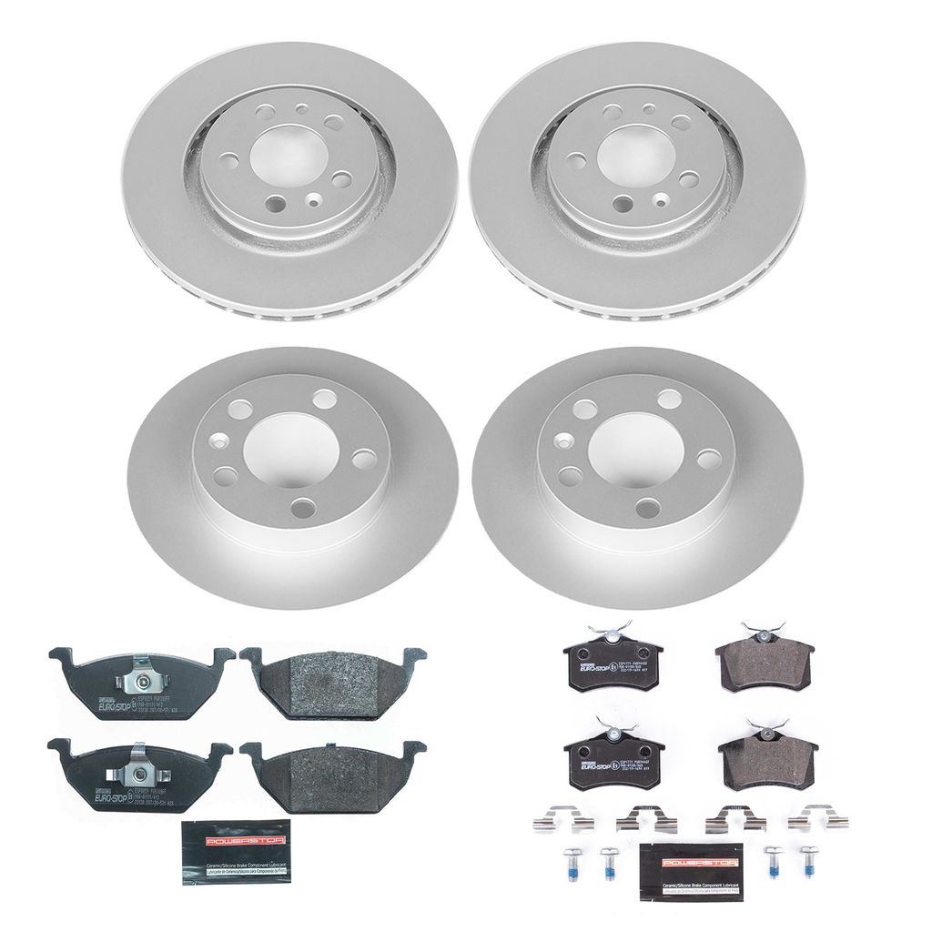 PowerStop ESK5402 - Genuine Geomet Coated Rotors, ECE-R90 Brake Pads + Hardware Kit