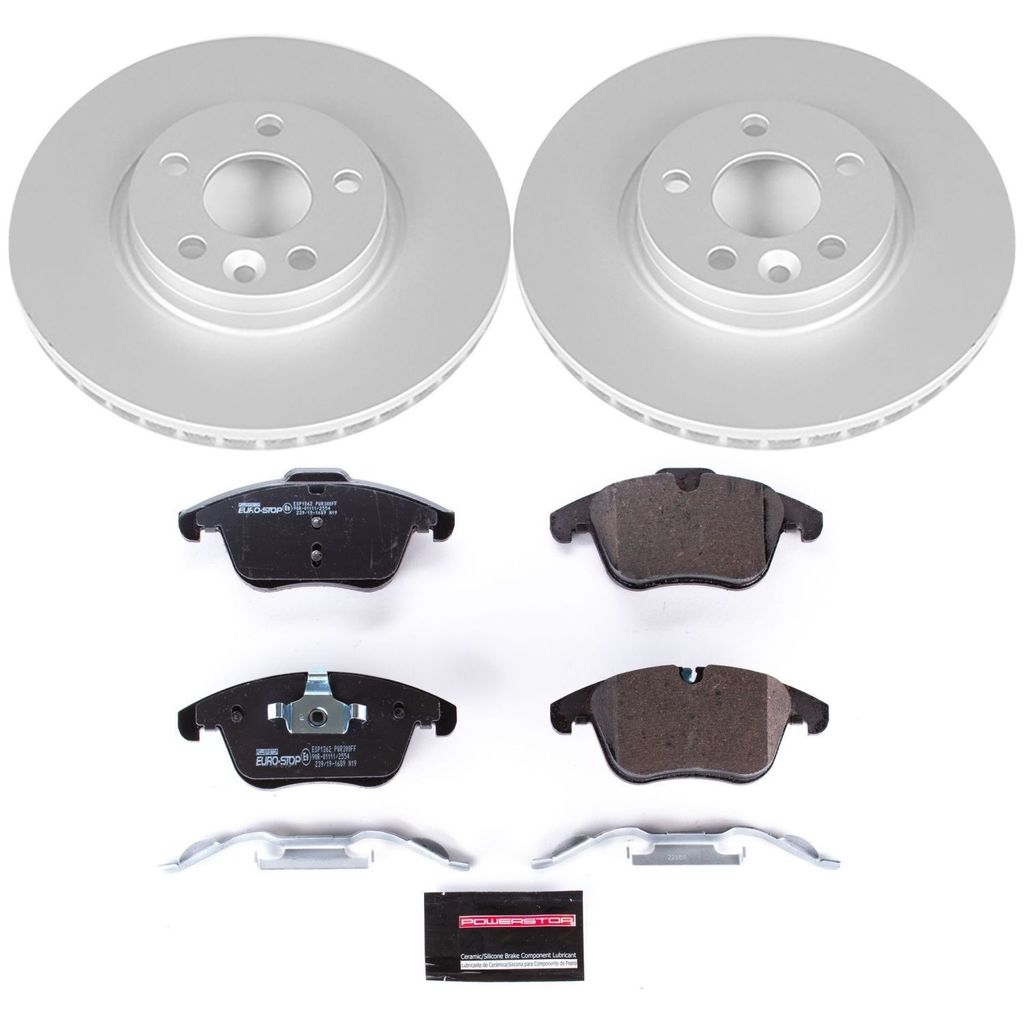 PowerStop ESK5608 - Genuine Geomet Coated Rotors, ECE-R90 Brake Pads + Hardware Kit