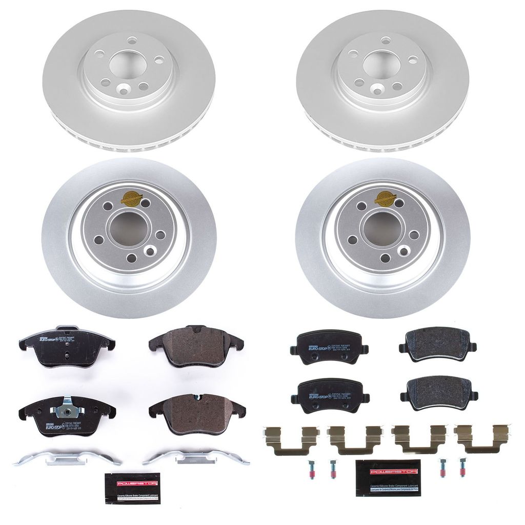 PowerStop ESK5611 - Genuine Geomet Coated Rotors, ECE-R90 Brake Pads + Hardware Kit