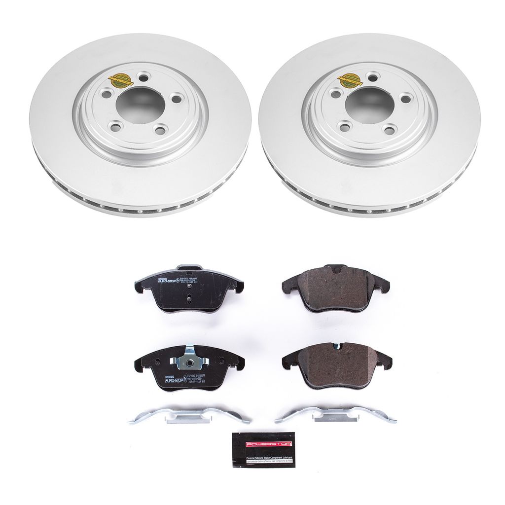 PowerStop ESK5636 - Genuine Geomet Coated Rotors, ECE-R90 Brake Pads + Hardware Kit