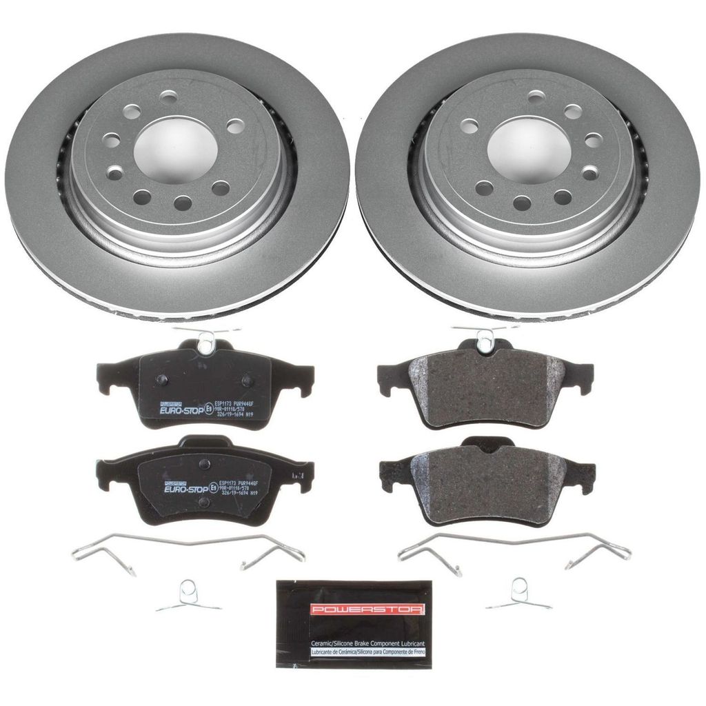PowerStop ESK5698 - Genuine Geomet Coated Rotors, ECE-R90 Brake Pads + Hardware Kit