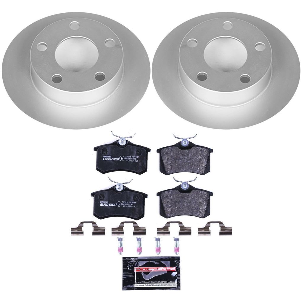 Genuine Geomet Coated Rotors, ECE-R90 Brake Pads + Hardware Kit