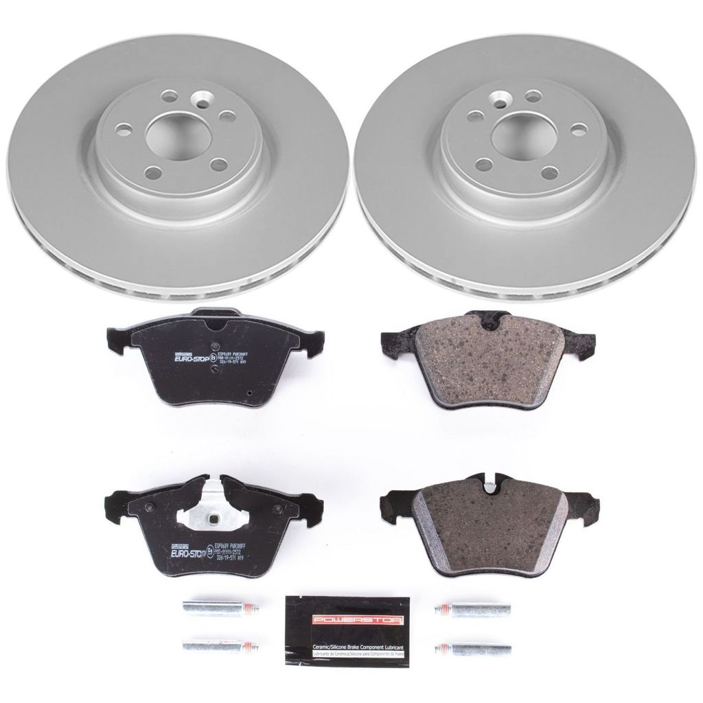 Genuine Geomet Coated Rotors, ECE-R90 Brake Pads + Hardware Kit