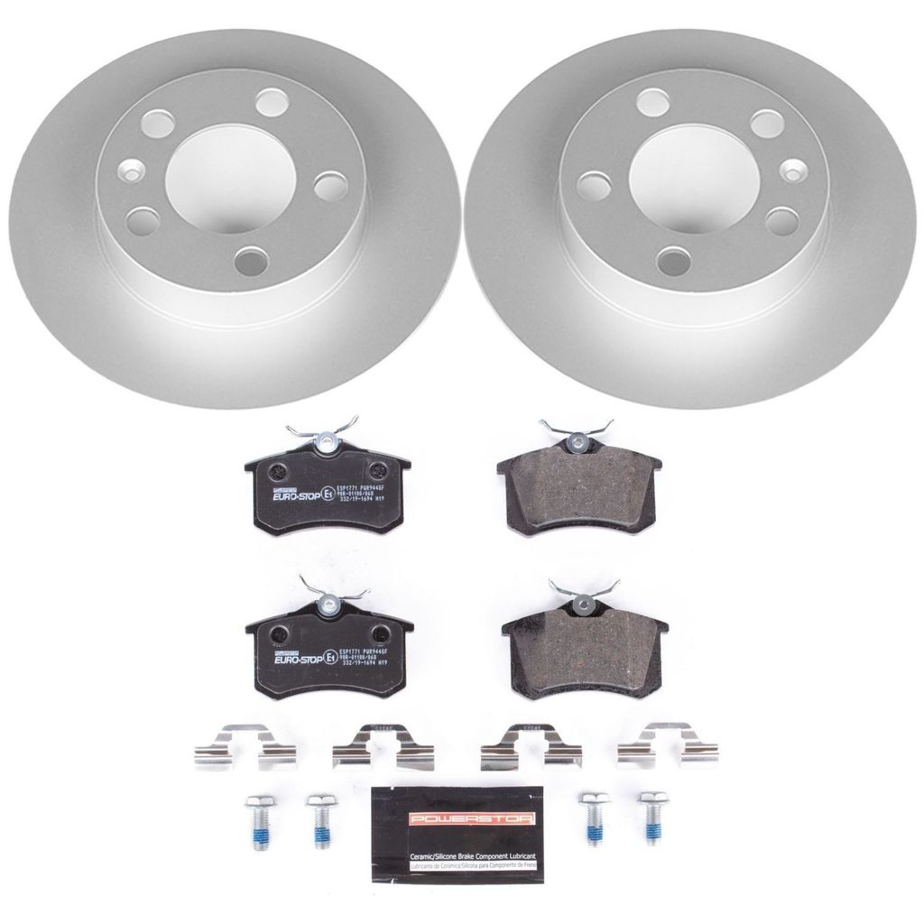Genuine Geomet Coated Rotors, ECE-R90 Brake Pads + Hardware Kit