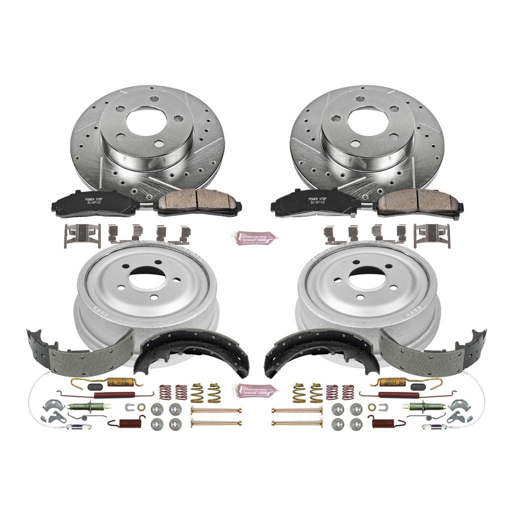 PowerStop K15004DK - Z23 Drilled and Slotted Brake Pad, Rotor, Drum, and Shoe Kit