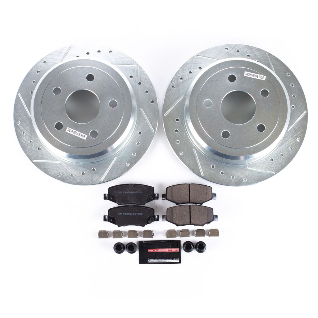 Power Stop Kit Freno Anteriore Z23 Evolution - Rotori Forati E Scanalati + Pastiglie Ceramiche Per Cadillac Escalade, Chevrolet Silverado, GMC Sierra 2007-2019